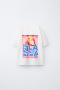 ZARA ФУТБОЛКА С ПРИНТОМ , БЕЛЫЙ