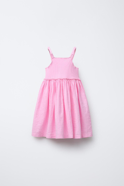 ZARA КОМБИНИРОВАННОЕ ПЛАТЬЕ В РУБЧИК С РЕЛЬЕФНЫМ УЗОРОМ, РОЗОВЫЙ