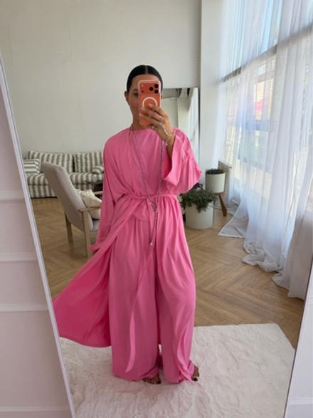 Костюм с удлиненным кардиганом розовый