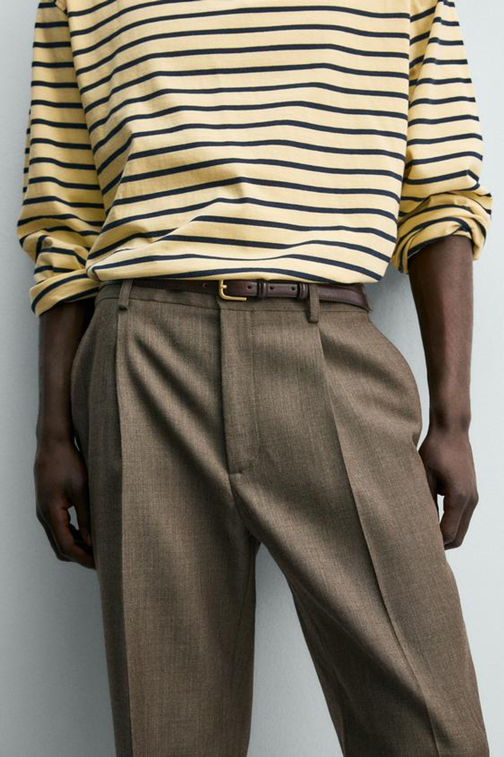 ZARA БРЮКИ REGULAR FIT ИЗ 100% ШЕРСТИ, СЕРО-КОРИЧНЕВЫЙ