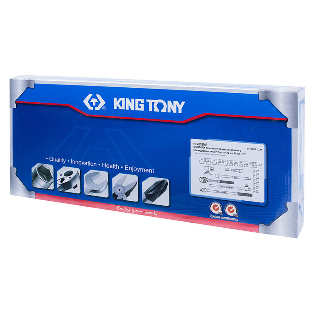 KING TONY (4026MR) Набор торцевых головок с принадлежностями 1/2", 12-гранные, 10-32 мм, 24 предмета