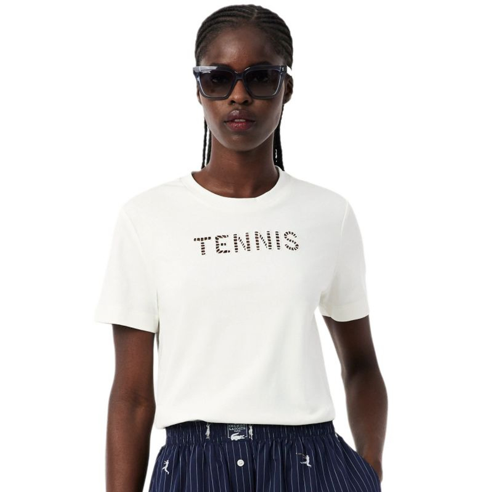 Женская теннисная футболка Lacoste Roland-Garros Edition Graphic - white