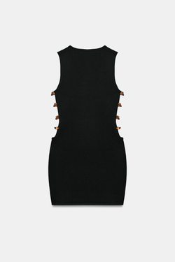 ZARA КОРОТКОЕ ТРИКОТАЖНОЕ ПЛАТЬЕ С РАЗРЕЗАМИ И БУСИНАМИ, ЧЕРНЫЙ