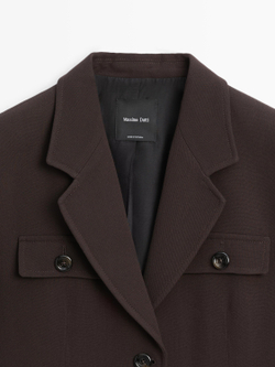 Massimo Dutti Пиджак с карманами и воротником с лацканами, шоколадный