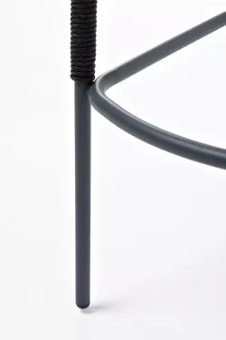 "Марсель" стул барный плетеный из роупа, каркас из стали серый (RAL7022) муар, роуп темно-серый круглый, ткань темно-серая 027