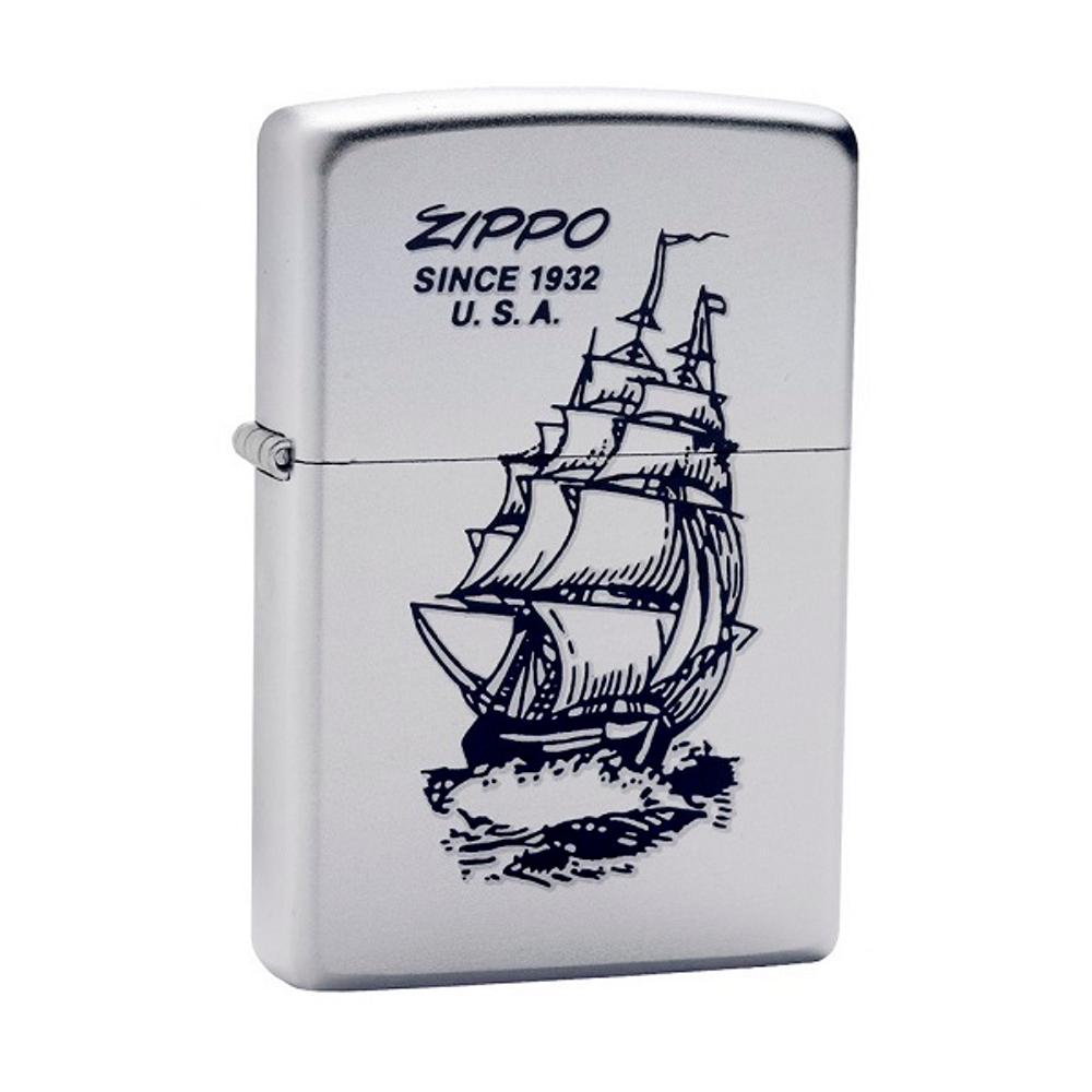 Зажигалка серебристая матовая Zippo Boat-Zippo с покрытием Satin Chrome