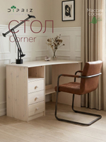 Стол письменный, 110х70х78, Corner, компьютерный, угловой, с тумбой (слева), массив сосны, белый, Dipriz