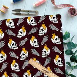 Ткань дюспо черепа с горящими свечами и серые кисти