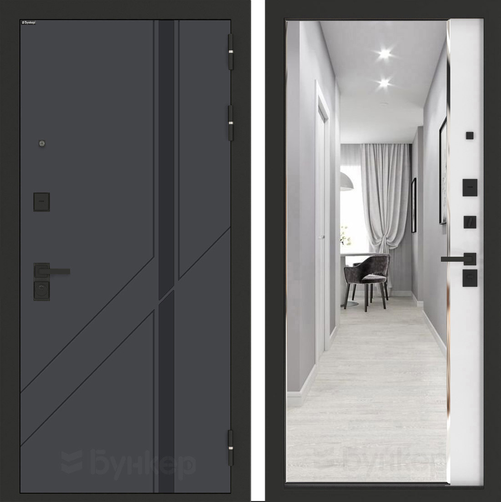 Входная дверь Бункер BN-12 - Зеркало панорама фацет Белый софт