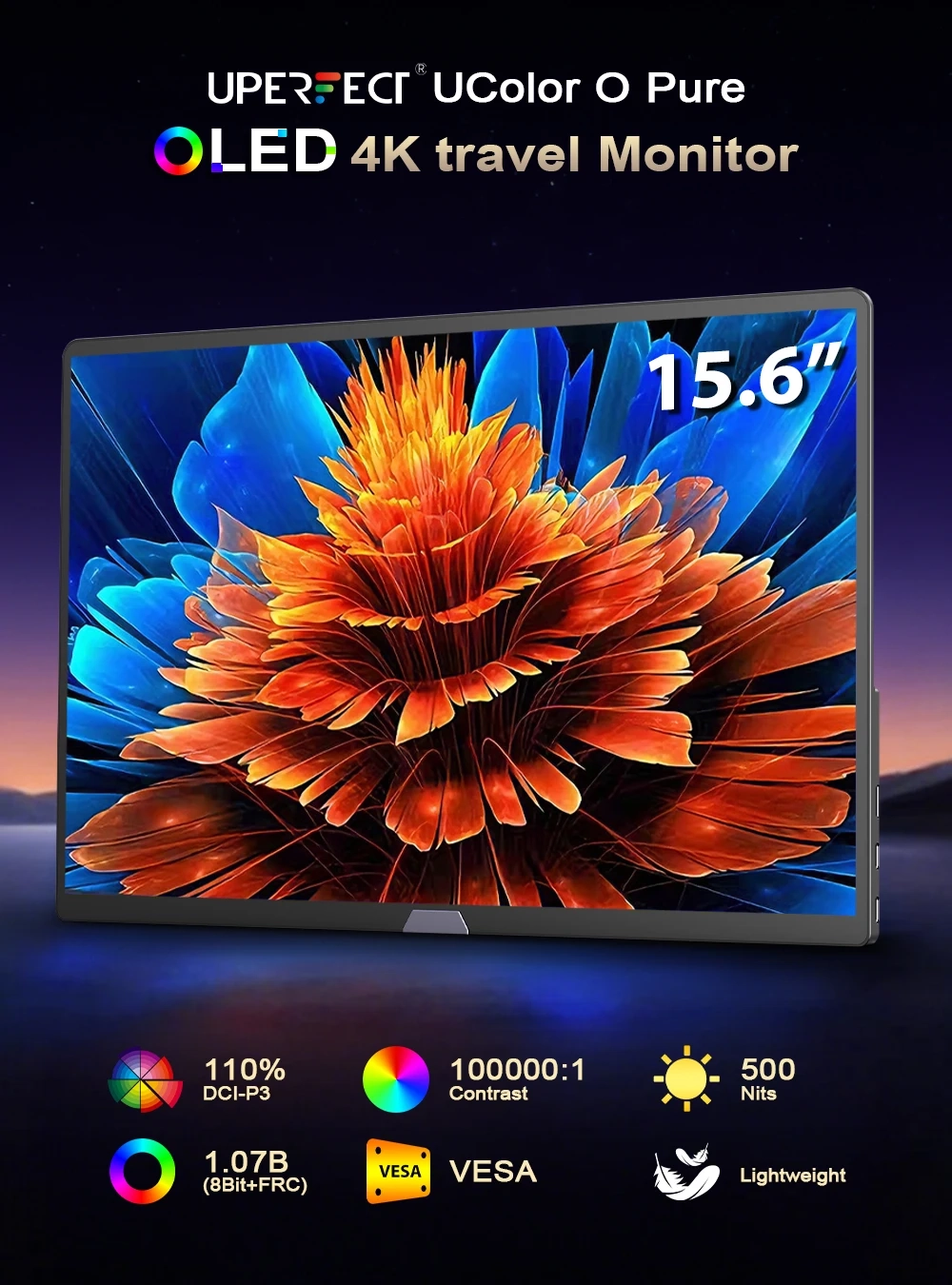 15.6" Портативный игровой монитор UPERFECT Ucolor O2 Pure 3456x2160, 60 Гц, OLED