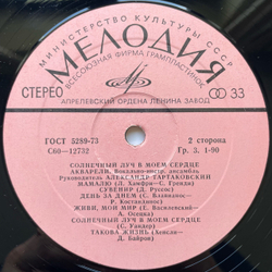 Винтажная виниловая пластинка LP ВИА Акварели Солнечный Луч В Моем Сердце (СССР 1980) Московский Опытный Завод