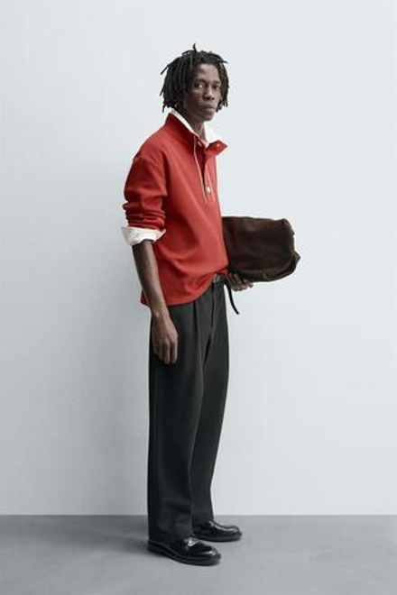 ZARA ПОЛО С КОНТРАСТНОЙ ОТДЕЛКОЙ, КРАСНЫЙ