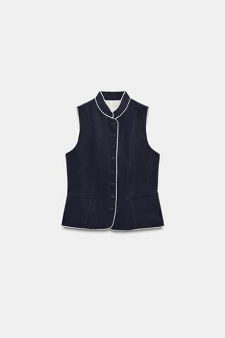 ZARA ЖИЛЕТ С КОНТРАСТНОЙ ОТДЕЛКОЙ, МОРСКОЙ СИНИЙ