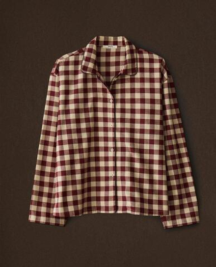 ZARA HOME ПИЖАМНАЯ РУБАШКА В КЛЕТКУ, БОРДОВЫЙ