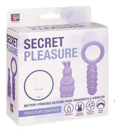 Фиолетовый набор NEON SECRET PLEASURE: эрекционное кольцо с лепестком и вибропуля с насадкой-зайчиком (Цвет: фиолетовый)