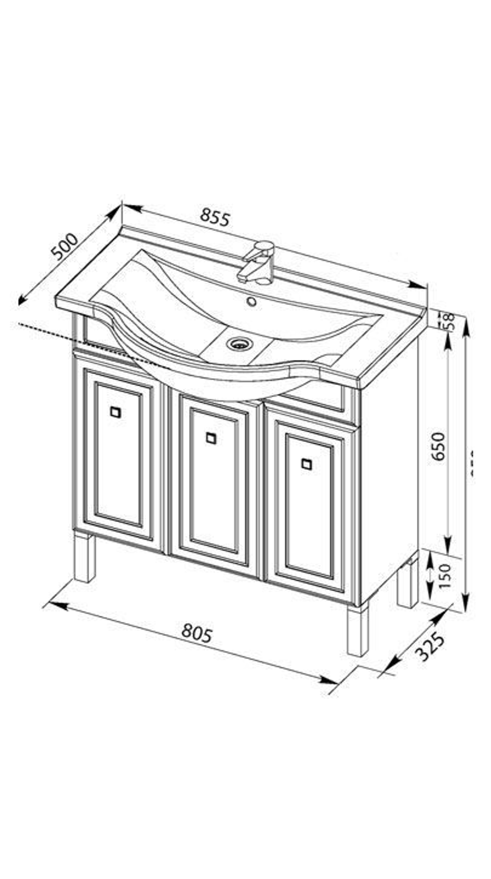 Тумба с раковиной Aquanet Стайл 85 белый (3 дверцы)