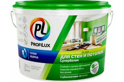 Краска для стен и потолков акриловая Profilux PL- 04А глубокоматовая белая