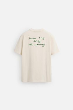 ZARA ФУТБОЛКА С КОНТРАСТНЫМ ПРИНТОМ, ЖЕЛТОВАТО-БЕЛЫЙ