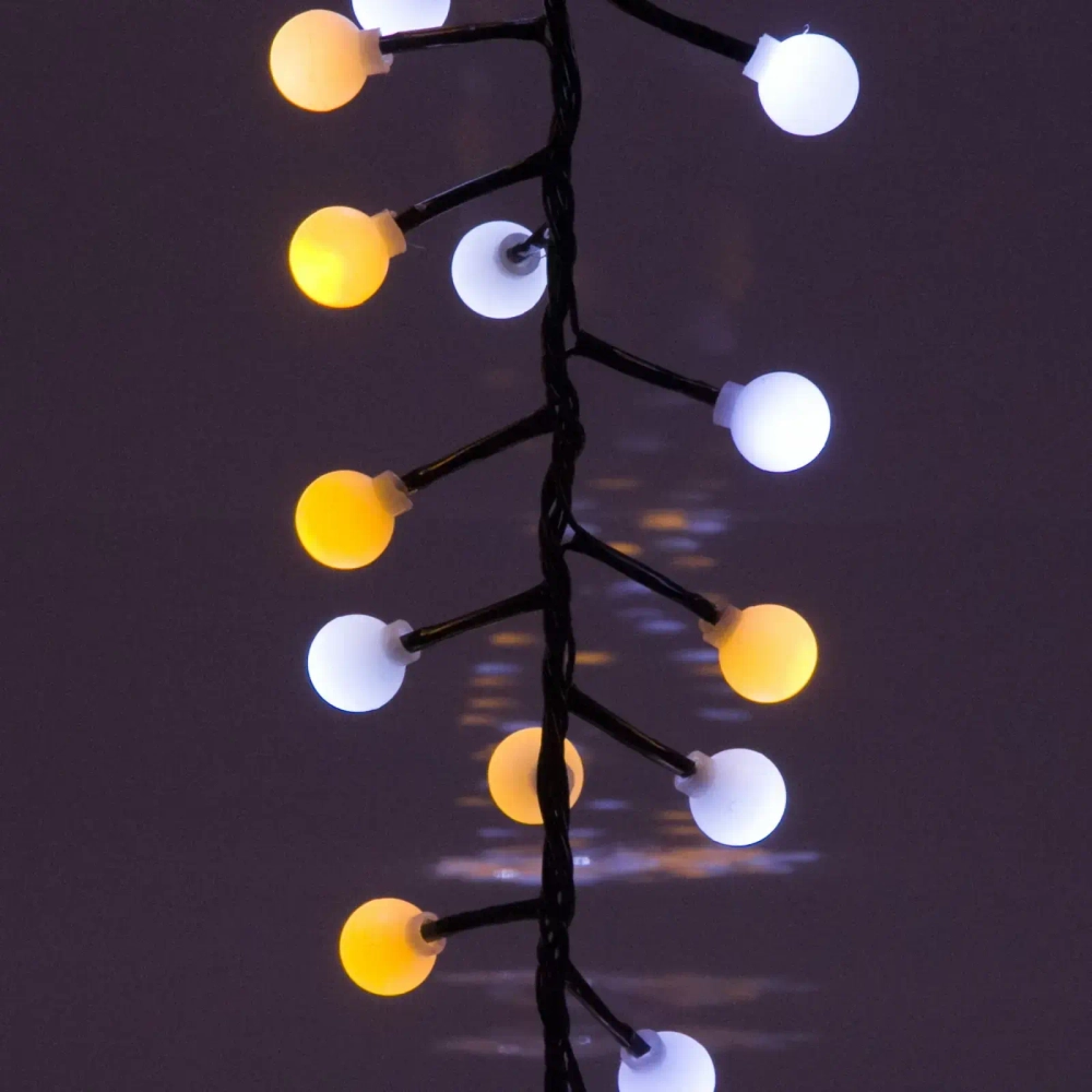 Гирлянда для дома Мишура 4 м, 200 ламп LED, d-1,4 см, черный пров, 8 реж, IP-40, Белый/Теплый белый