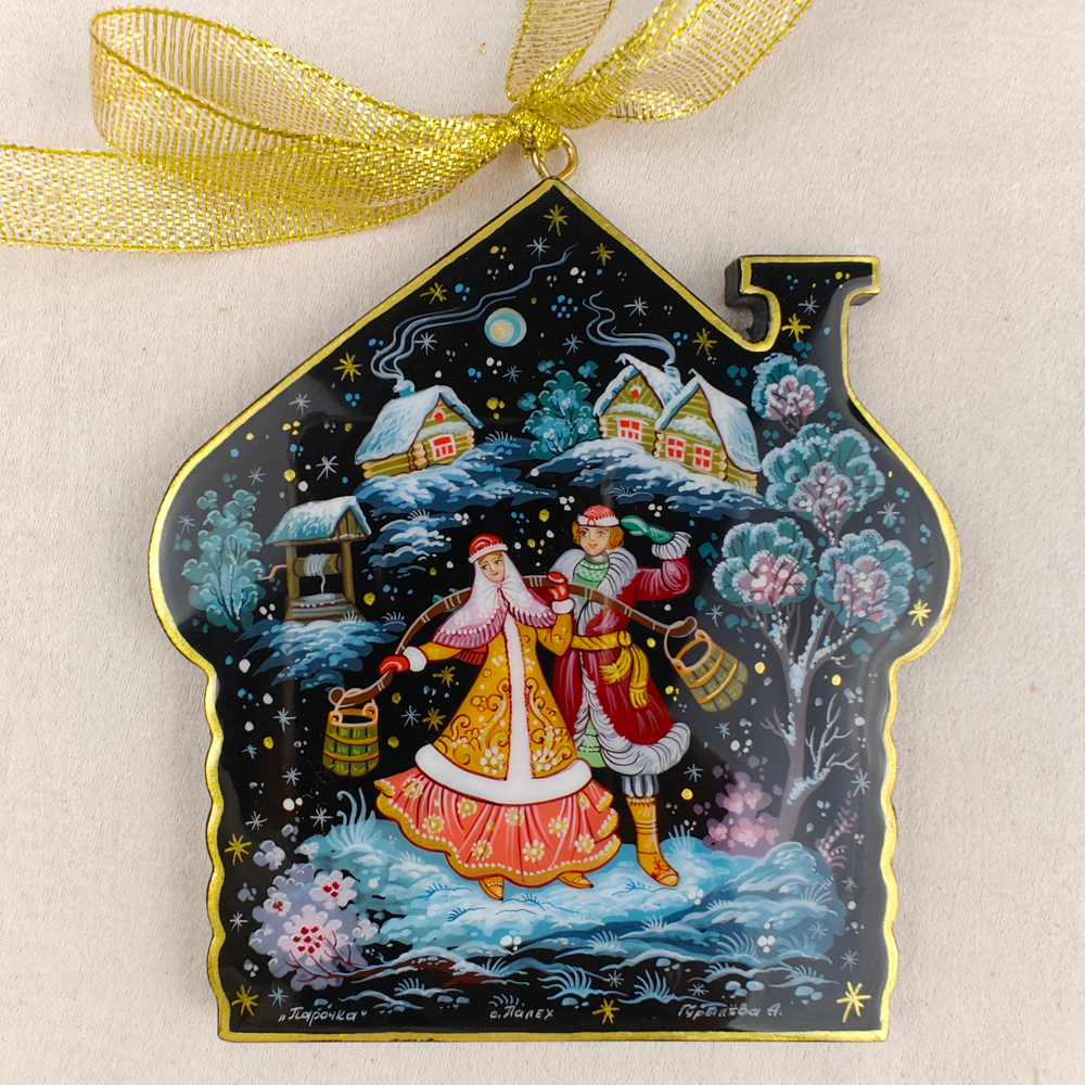 Сувенир Домик "Парочка" с росписью Палех в коробке
