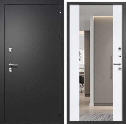 Стальная дверь АЙВАРС (термо, зеркало) Букле черный