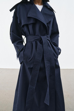 ZARA ТРЕНЧ ОВЕРСАЙЗ С ПОЯСОМ — ZW COLLECTION, СИНИЙ