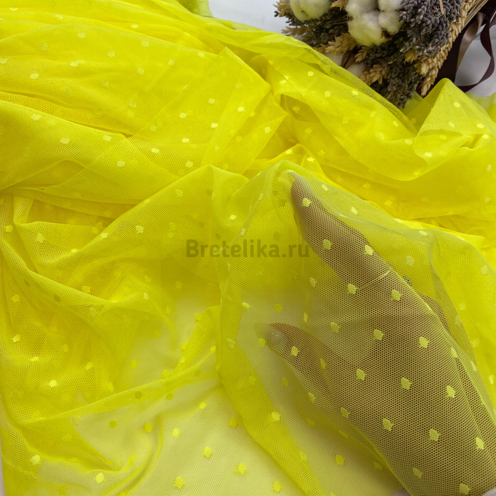 Сетка эластичная салатово-желтая в горох 5 мм