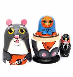Матрешка "Кот" 3 кукольная. Высота самой большой куклы 11см