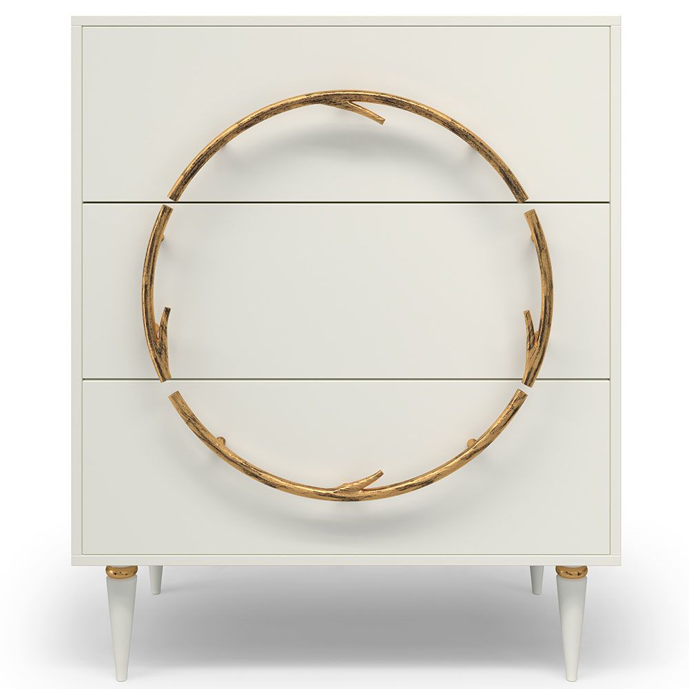 Комод Арт Колор matte Классик Голд с 3 ящиками Белый опал матовый