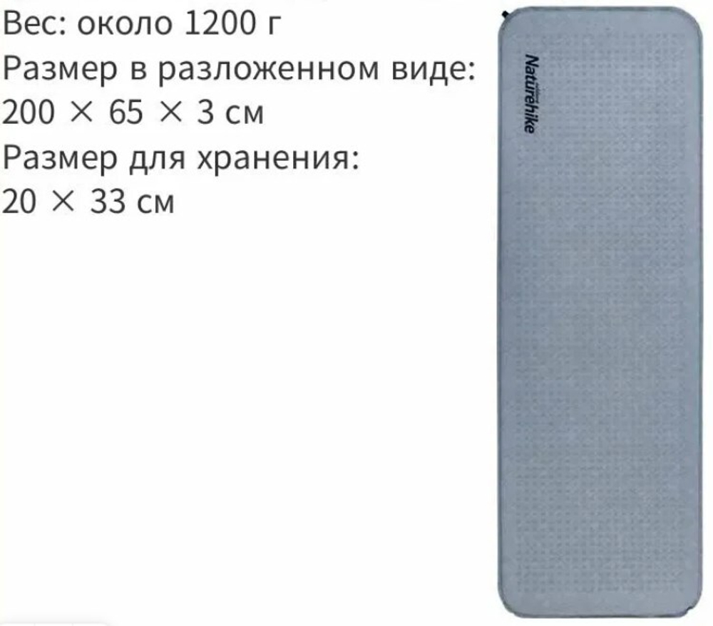 Коврик самонадувающийся Naturehike, 200x65x3 см, синий