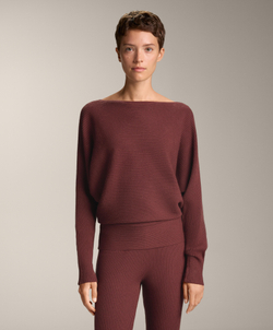 Oysho Вязаный джемпер в рубчик с открытыми плечами, бледно-фиолетовый меланж