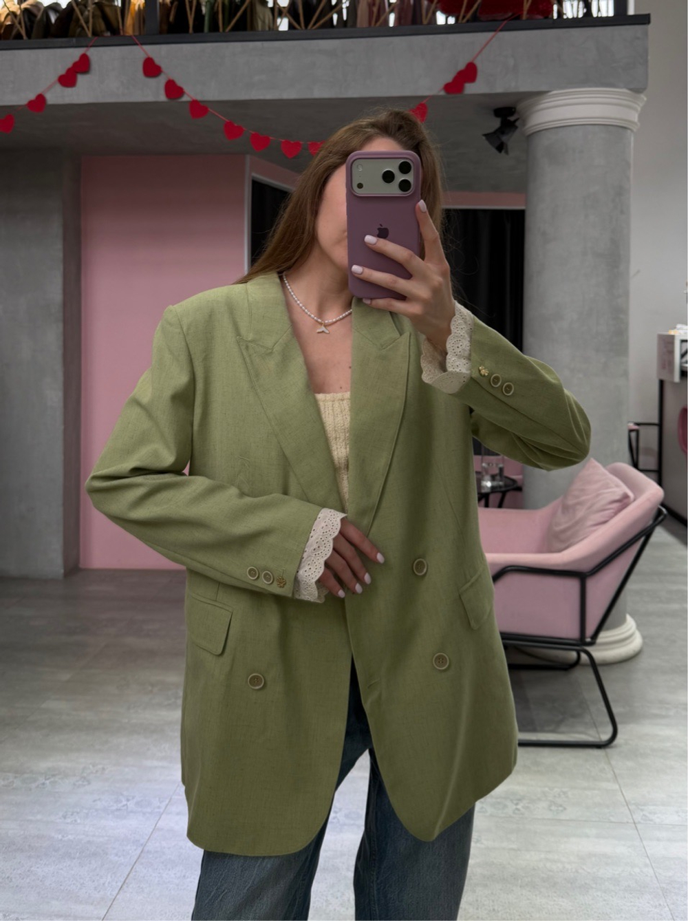 Пиджак с кружевом зеленый