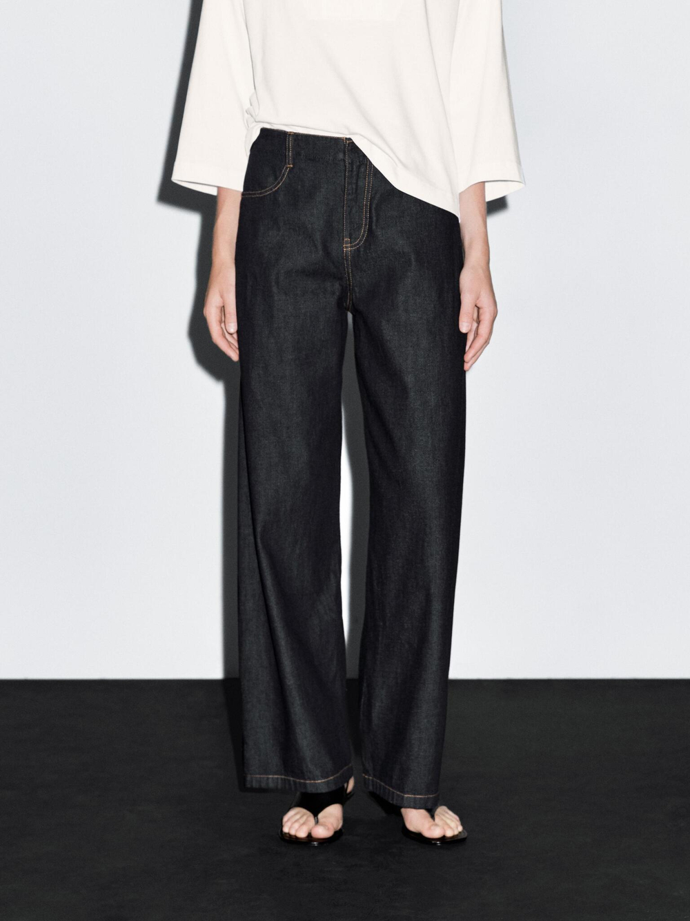 Massimo Dutti Джинсы из 100% хлопка с широкими штанинами и средней посадкой, темно-серый