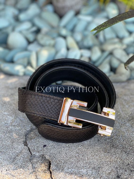 Ремень из кожи питона черного цвета AC-114