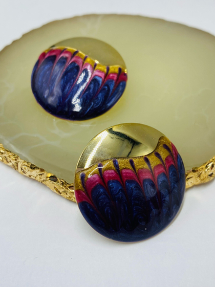 Круглые серьги с фиолетовой эмалью