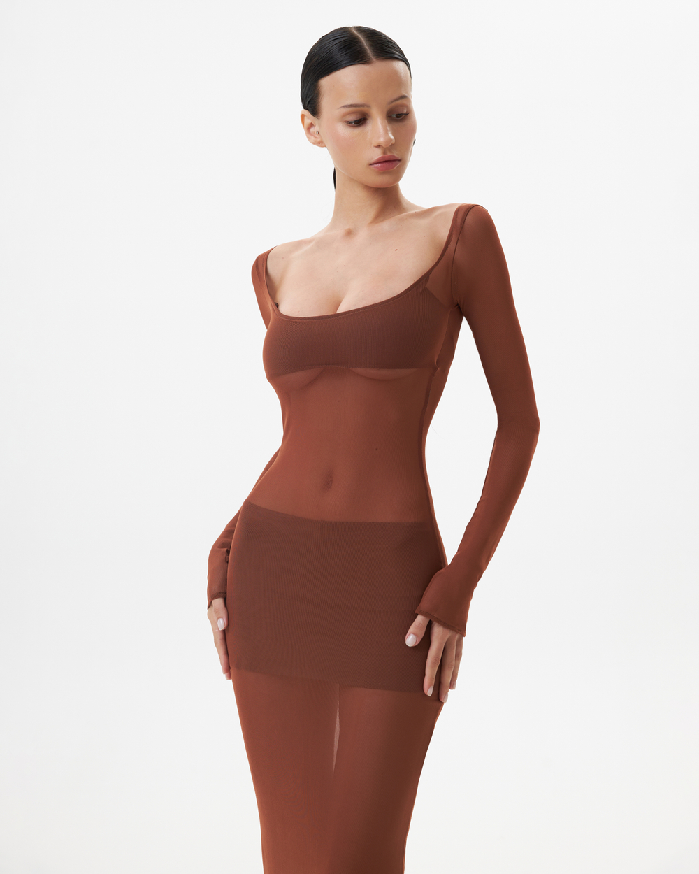 BROWN MESH DRESS