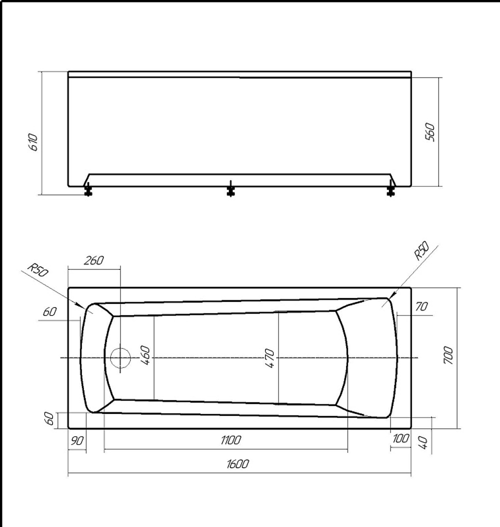 Ванна акриловая Azario ENRICA 160х70 пристенная (AV.0030160)
