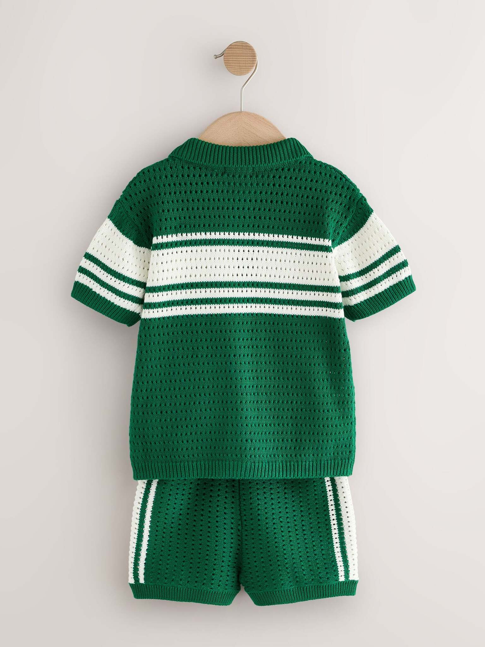 Кардиган вязаный с коротким рукавом и шорты вязаные в комплекте для мальчика Next AA9-511, Зеленый, Молочный