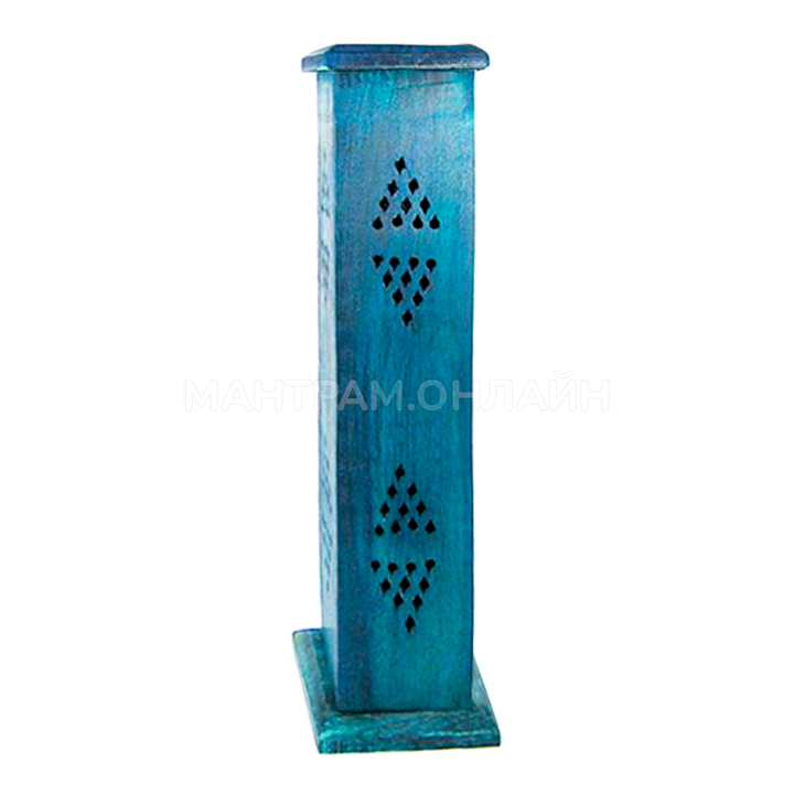 Подставка под благовония Пенал Башня резная, дерево, цвет бирюзовый 30 см