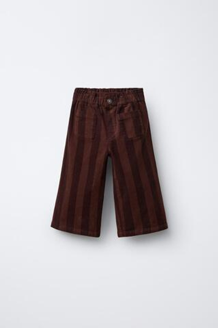 ZARA БРЮКИ В ПОЛОСКУ ИЗ ТОНКОГО ВЕЛЬВЕТА, КОРИЧНЕВЫЙ