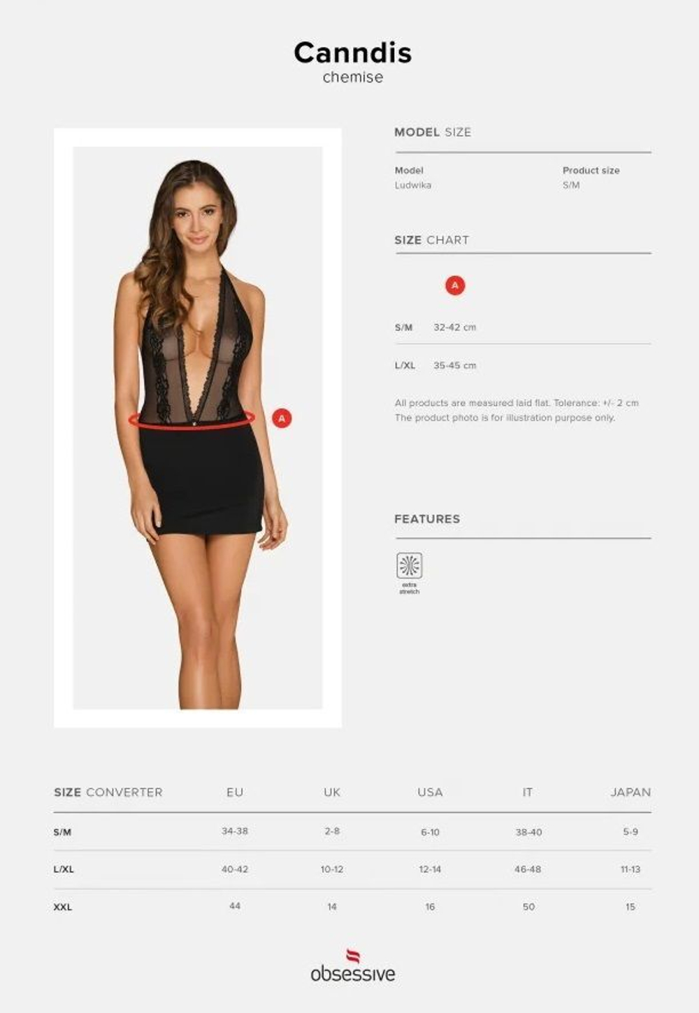 Соблазнительная сорочка Canndis с глубоким декольте (Размер: S-M) (Цвет: черный)