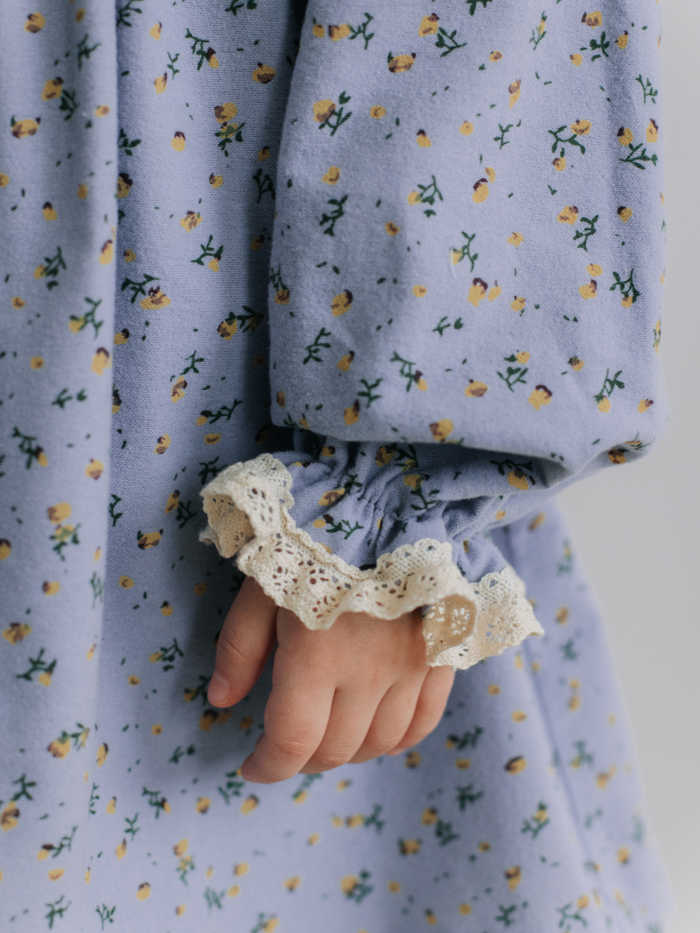 Платье с воротником в цветочек, Голубой