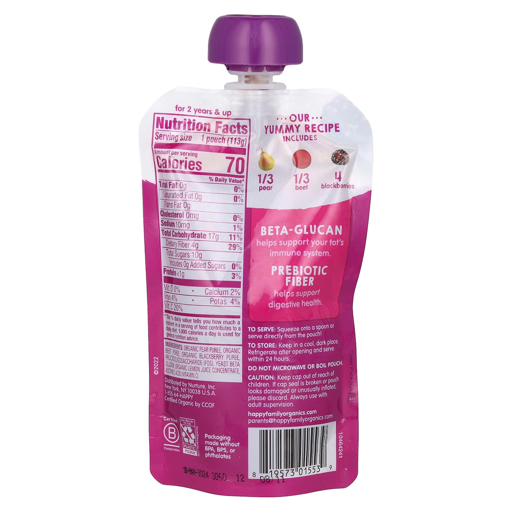 Happy Family Organics, Happy Tot®, Super Bellies™, для детей от 2 лет, органические груши, свекла и ежевика, 113 г (4 унции)