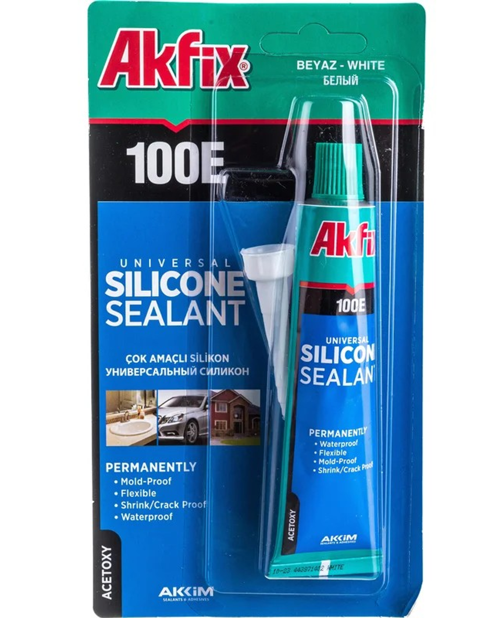 Универсальный силиконовый герметик белый Akfix 100E, 50мл