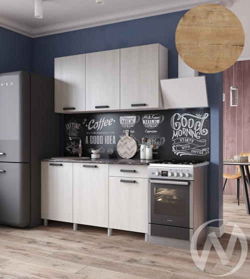 Кухня Элиана 1.5м (корпус белый/ясень анкор светлый) 38мм дуб бурнатти