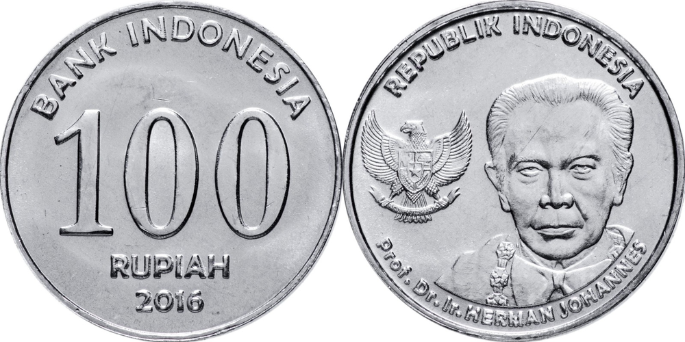 Индонезия 100 рупий, 2016 Герман Йоханнес XF