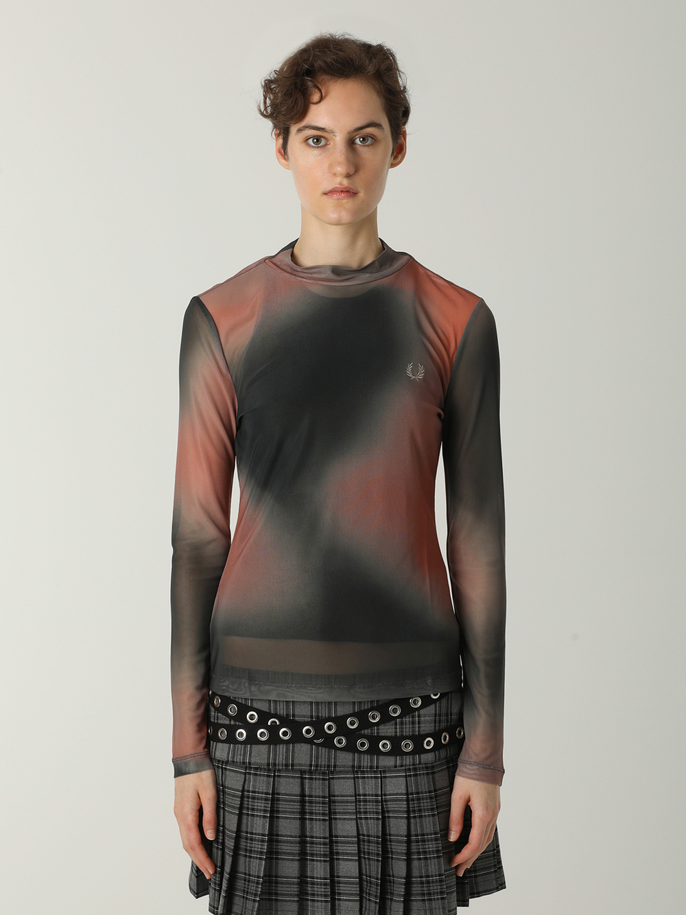 Топ Printed Mesh Mock Neck