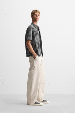 ZARA РУБАШКА В КЛЕТКУ, ЧЕРНЫЙ