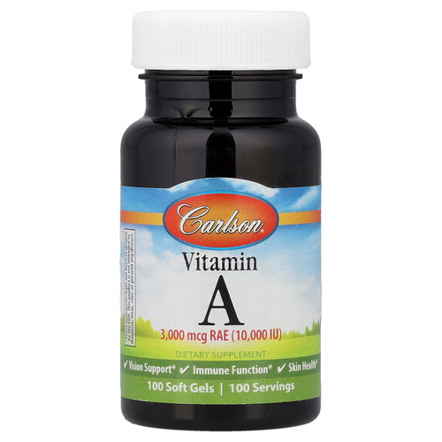 Carlson, Витамин A, 3000 мкг RAE (10 000 МЕ), 100 мягких таблеток