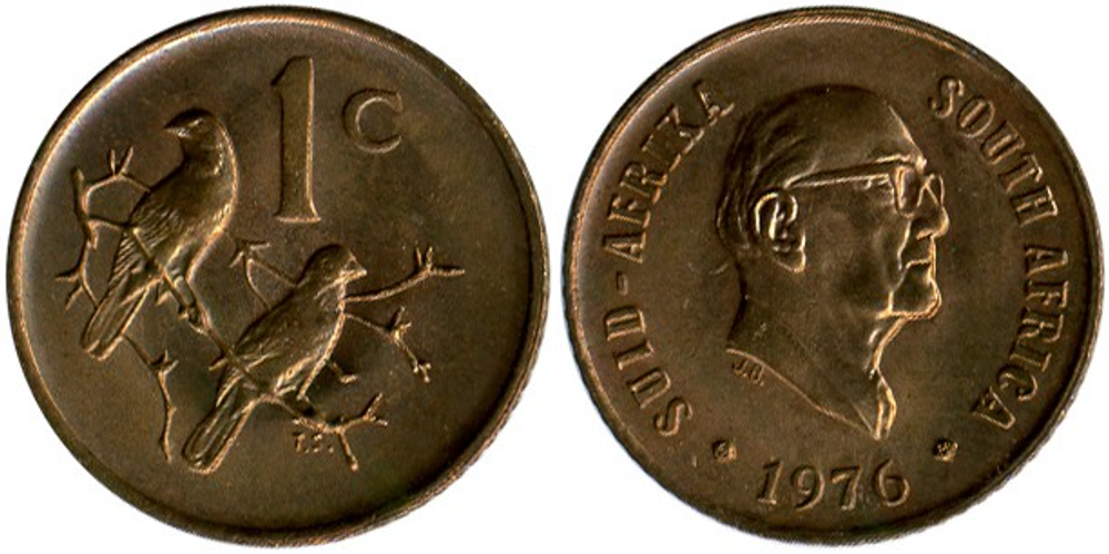 ЮАР 1 цент, 1976 Окончание президентства Якобуса Йоханнеса Фуше XF